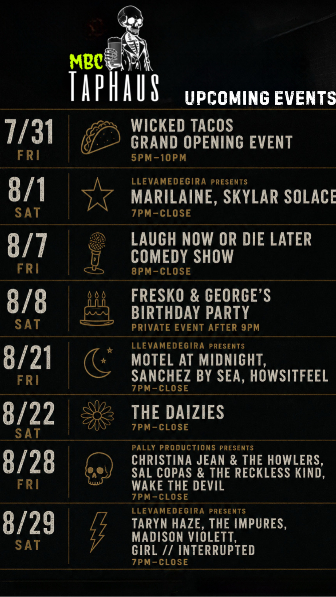 MBC Chino August 2026 Events